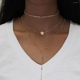 Anhänger Halsketten 10 Teile/los Lange Kristall Gold Farbe Simulierte Perle Quaste Perlen Mehrschichtige Kette Frauen Colliers Schmuck