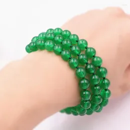 Charme Armbänder 3 Reihen Zauberarmband für Frauen Natursteingrün Jades 8 mm runde Perlen Chalcedon