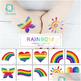 Temporary Tattoos Rocooart Different Rainbow Tattoo Sticker Gay Pride Face Cosmetic Lovely Body Art Colorf Drop Delivery Health Beaut Dhfvr