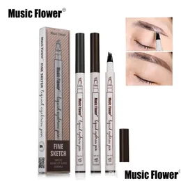 Eyebrow Enhancers 3 Colors Music Flower Brand Makeup Fine Sketch Liquid Pen Waterproof Tattoo Super Durable Eye Brow Pencil Drop Del Dhrcf