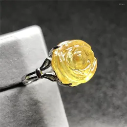 Ringos de cluster jóias de anel âmbar amarelo de flor natural para mulher Presente de homem de 14 mm Moda prateada Fashion Ajustável Pedra