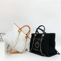 디자이너 가방 Chanei 토트 가방 진주 편지 핸드백 어깨 가방 체인 아마 대용량 쇼핑 가방 여성용 33x27x16cm