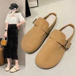 Slyckor Fabriksdesigner Birkinstocks French Casual Korean Shoes Lazy Soft Sules Baotou Half Slippers Women's Flat på våren och hösten