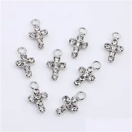 Charms 10Pcs/Lot 16 9Mm Rhinestone Cross Charm Alloy Pendant Fit Necklaces Bracelet Diy Fashion Jewelry Accessoriescharms Drop Dhobv