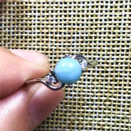 Anelli a grappolo 6mm Blu Perline Larimar Anello regolabile Gioielli Prong Impostazione Donna Donna Cristallo Bellezza Argento 925 Pietra naturale trasparente