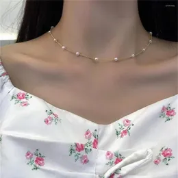 Anhänger Halskette Lxy-W Boho Vintage Gold Farbe Einfache künstliche Perle Dünne Kragenkette Halskette für Frauen Mode Choker Juwely Party