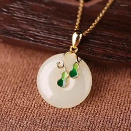 Anhänger Halsketten S925 Silber Eingelegte Weiße Jade Glück Calabash Pendent Luxus Elegante Klassische Chinesische Stil Halskette Schmuck