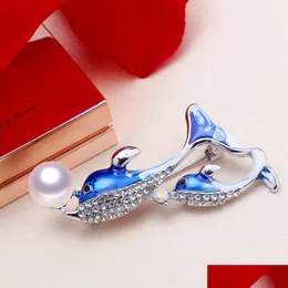 Jewelry Settings Double Dolphin Korean Version Thick Goldplated Handpainted Glaze Pearl Brooch Mounting Semifinished Mount For Dh8Vk