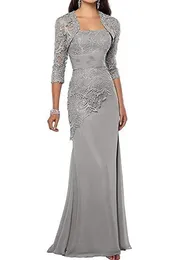Casual Dresses Chiffon Lace Mother of the Bride with Jacket Applique Three Quarter Long Sleeves Mermaid Mother's Evening Gowns 230221