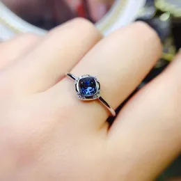 Ringos de cluster Topa de pedra de pedra natural anel de açúcar de pedra 925 Certificado em prata 5x5mm azul gemstone Pretty Girl Gift