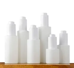 Flat Shoulder White Glass Bottles with Press Pipette Dropper for Essential Oils Serum Perfume Cosmetic Liquid 20ml 30ml 50ml 80ml 100ml 120ml