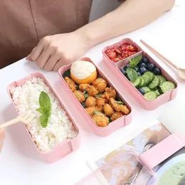 Dinnerware Sets Natural Wheat Straw Bento Box Large Capacity Microwave Safe Lunch Container With Reusable Cutlery