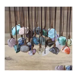 Pendant Necklaces Healing Reiki Stone Mineral Pendants Necklace Natural Crystal Fluorite Rose Quartzs Tourmaline Agates Apatite Jewe Dh9Bg