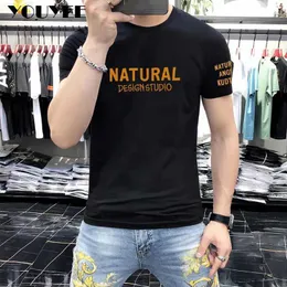 T-shirt da uomo manica corta maglietta da uomo in puro cotone coreano moda lettera stampa Slim maschio Tees 2022 nuovo di mezza età giovane estate Top abbigliamento Z0221