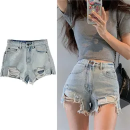 Shorts femininos 2023 verão moda mulheres buraco borla denim feminino bottoms bodycon ultra curto