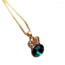 Pendanthalsband Steampunk Blue Green Crystal Lovely Necklace Hip Hop Head Gold Chain Choker Homme Jewelry Gift Bijoux