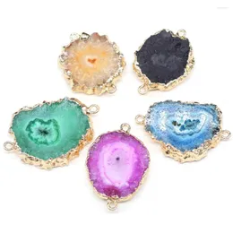 Pendant Necklaces Natural Stone Gem Round Agate Connector Crafts DIY Necklace Bracelet Jewelry Accessories Gift Making 15x20-20x30mm