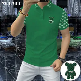 T-shirt da uomo Polo a maniche corte da uomo alla moda Polo con risvolto orso ricamato Top maschile Moda versatile Alta qualità Green Man Tees Abbigliamento 4XL Z0221