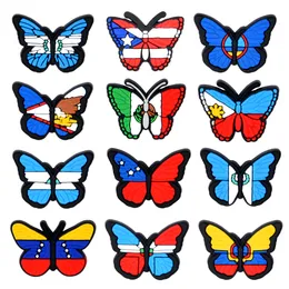 National Flag 30 50 100pcs Fashion Croc Charm Graden Shoe Animal Butterfly Accessproes For Kids Party Gifts Wristband PVC Decor fast delivery