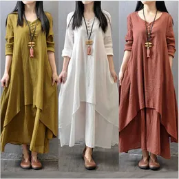 Casual Dresses MOONBIFFY Elegant Cotton Linen Dresses for Women Mori Girl Style Casual Dress Plus Size Loose Long Sleeve Robe Club Outfits L230221