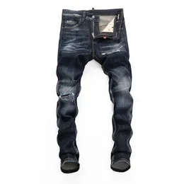 DSQ szczupłe męskie dżinsy klasyczne męskie spodnie Hip Hop Rock Moto męskie dorywczo designerskie spodnie w trudnej sytuacji Skinny Denim Biker dsq2 dżinsy 6146