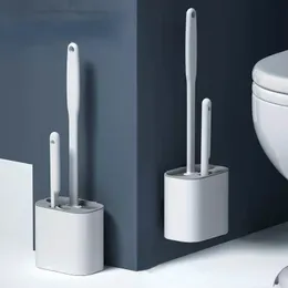 Tuvalet Fırçaları Tutucular Fırça Duvar Tutucu Silikon Silikon TPR Naylon 2 Kafa Zemin Temizleme Araçları için Kafa Banyo Aksesuarları 230221