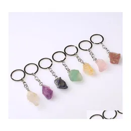 Key Rings Natural Rough Mineral Stone Crystal Quartzs Keychain Women Men Handbag Hangle Car Holder Keyring Jewelry Drop Delivery Dhxmg