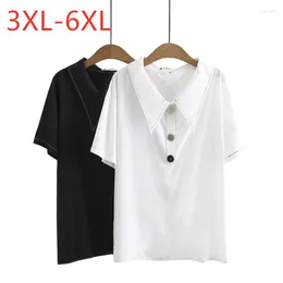 Koszula 2023 Dame Summer Plus Tops dla kobiet Bluzka Duża krótkie rękaw Losy czarny biały przycisk 3xl 4xl 5xl 6xl