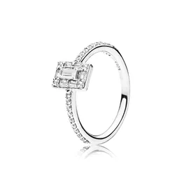 حلقة هالة مربعة متألقة مع صندوق أصلي لـ Pandora Authentic Sterling Silver Wedding Designer Jewelry for Women Girlfriend Gift CZ Diamond Rings Set