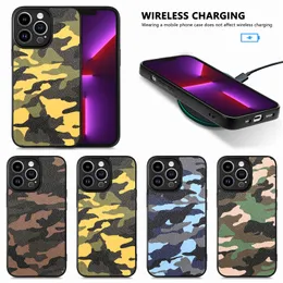 Socktät telefonfodral för iPhone 15 14 13 12 11 Pro Max XR XS X Plus kamouflagemönster PU -läderskyddsfodral