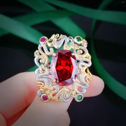 Кластерные кольца роскошные открытые рубиновые пары Регулируемое открытое кольцо для женщин преувеличенные красочные овальные геометрические юбилейные украшения