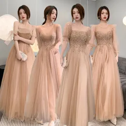 Party Dresses Champagne Bridesmaid fairy temperament sister group dress skirt simple embroidered Bead Long 230221