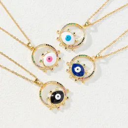 S3444 Fashion Jewelry Evil Eye Pendant Necklace For Women Colorful Zircon Enamel Blue Eyes Choker Necklaces