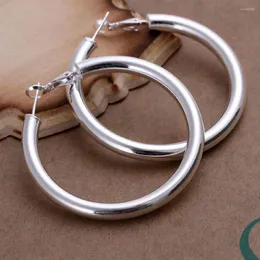 Hoop Earrings NUMBOWAN 925 Stamped Silver Fashion Pretty Nice Women Party 5CM Round Earring Jewelry Big Circle Lady Wedding