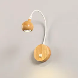 Lampada da parete Giappone Legno Lampade a LED con interruttore a manopola 3W AC90-260V Camera da letto Comodino Lettura Direzione della luce Illuminazione interna regolabile