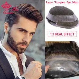 Toupee for Men Lace Frente Mono Top Top Durável Promesse Macho Promesse Peruca Tupa para homens Virgem Human Human Human Hair System Men's Wigs Queen Hair Products