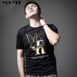 T-shirt da uomo T-shirt da uomo a maniche corte 2022 New Summer Top Slim Lettera Ricamo con paillettes Abbagliante Desiger Trend T-shirt da uomo Abbigliamento da uomo Z0221