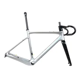 Fullt internetkabel Gravel Bike Frame GR044 COBARAY T1000 Flat Mount Disc Plated Silver Design Size 49/52/56/58cm