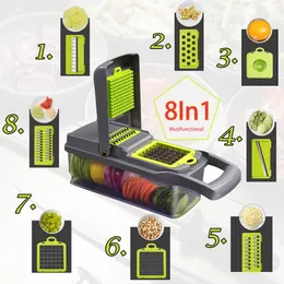 Fruktgrönsaksverktyg 8in1multifunktionell skärpotatis skivor Morot Grater Kök Tillbehör Gadgets Steel Blade Tool 230221