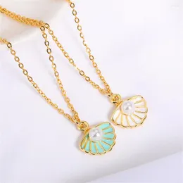 Pendant Necklaces GATTVICT Korean Cute Pearl Shell Necklace For Women Aesthetic Chic Sector Enamel Clavicle Neck Charms Femme Jewelry