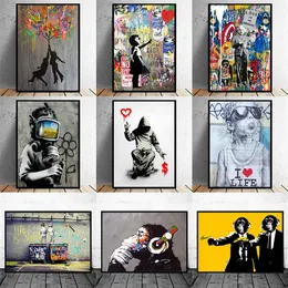 Lustige Gem￤lde Street Art Banksy Graffiti Wandkunst Leinwand Malerei und Druck Cuadros Wandbilder f￼r Wohnkultur NO Rahmen196r