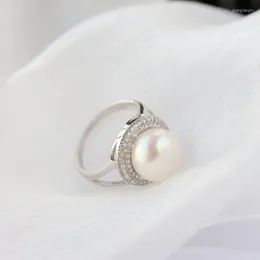 Cluster Rings Real 925 Sterling Silver Ring Inlaid Rhinestone Natural Freshwater Pearl Classic Fashion Wedding Party Jewelry