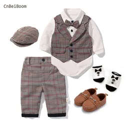 Giyim Setleri Toddler Erkek Giyim Seti Bahar Bebek Pamuklu Ekose Çocuk Çocuk Giysileri Takımlar 5 PCS Doğum Günü Partisi Kostümü 1 2 3 Yıllık Hediye 230220