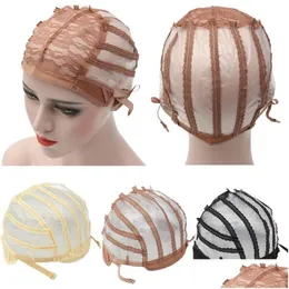 Wig Caps New Cap Top Stretch Mesh Weaving Back Adjustable Strap Hair Net For Making Wigs 3 Color Drop Delivery Products Accessories Dhrlf
