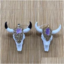 Charms Animal Bl Head Shape Resin Stick Diamond Amethyst Pendant For Diy Jewelry Making Necklace Bracelet Size 48X5M Drop Dhwiu