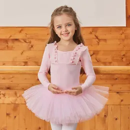 Stage Wear Girls Ballet Dress Dance Costium z koronkowymi długim rękawem Tańczące