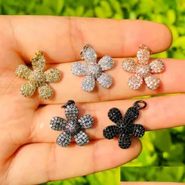 Charms 5Pcs Cz Pave Bling Flower Charm Pendant For Women Bracelet Necklace Earring Making Gold Plated Diy Jewelry Findings Who Dhvgr