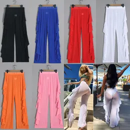 Copricostumi bikini estivi da donna Pantaloni a rete sexy in puro colore con bordi arruffati trasparenti stcy2120 pantaloni da vacanza al mare con copricostume da bagno casual