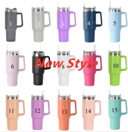 40oz Tumblers With Handle Insulated Stainless Steel Tumbler With Lids and Straws Coffee Mugs Termos Cups Big Capacity Water Bottles 15 colors