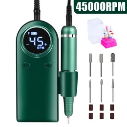 Nail Art Equipment 45000RPM Electric Nail Drill Machine Rechargeable Manicure Machine With LCD Display Portable Cordless Drill Set Nail Art Tools 230220